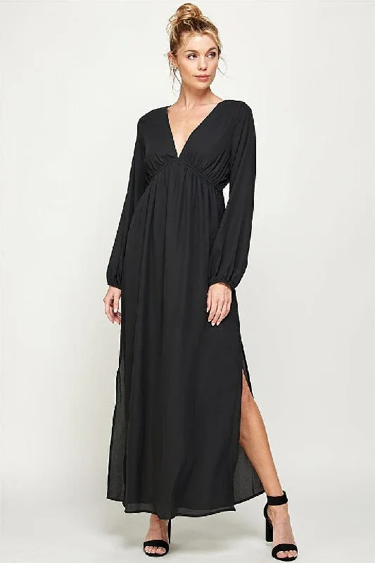 Long Sleeve Side Slit Maxi Dress Stylish Longline Maxi Dress