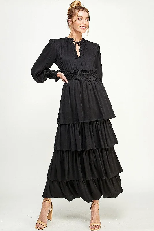 Long Sleeve Tiered Maxi Dress Elegant Maxi Dress with Lace