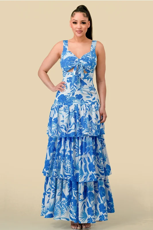 Long Sleeveless Printed Layer Maxi Dress Fashionable Layered Maxi Dress