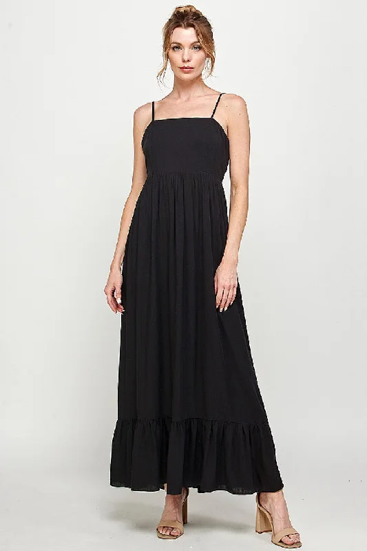 Long Spaghetti Strap Ruffled Maxi Dress Stylish Boho Chic Maxi Dress