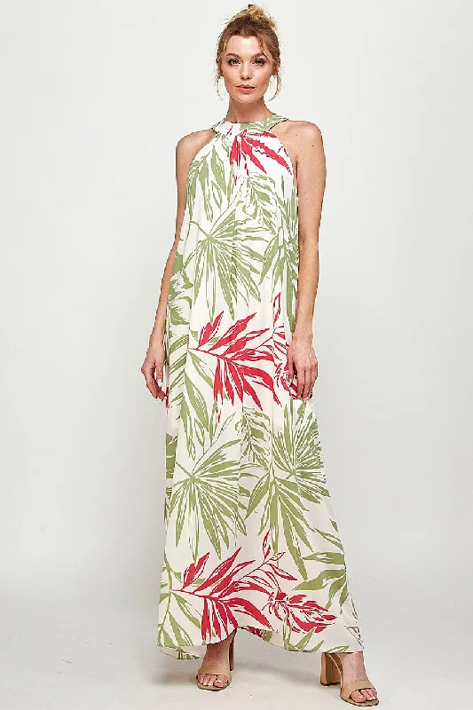 Long Tropical Print Halter Maxi Dress Cozy Wrap Maxi Dress