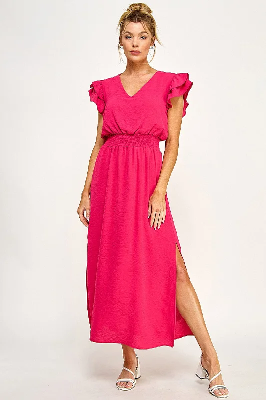 Long V Neck Side Slit Maxi Dress Trendy Floral Print Maxi Dress