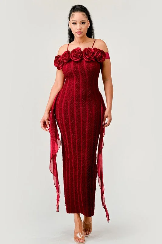 Blue Zone Planet | Lynn's Enchanting 3D Rose Off-Shoulder Cotton Maxi Dress Trendy Printed Maxi Dress Blue Zone Planet | Lynn's Enchanting 3D Rose Off-Shoulder Cotton Maxi Dress Trendy Printed Maxi Dress