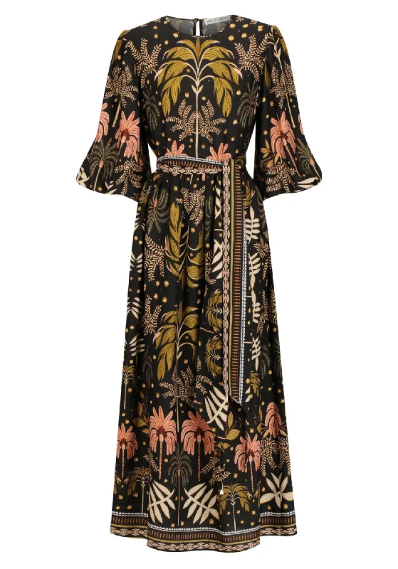 Midnight Tropical Maxi Dress Comfortable Maxi Dress with Sleeves