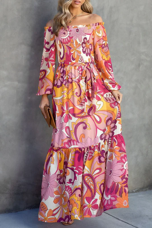 Multicolour Boho Floral Smocked Off Shoulder Puff Sleeve Maxi Dress Stylish Empire Waist Maxi Dress Multicolour Boho Floral Smocked Off Shoulder Puff Sleeve Maxi Dress Stylish Empire Waist Maxi Dress