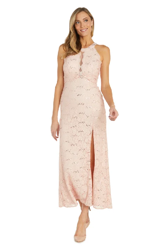 Nightway 22128 Formal Halter Evening Sequin Maxi Dress Fashionable Faux Wrap Maxi Dress