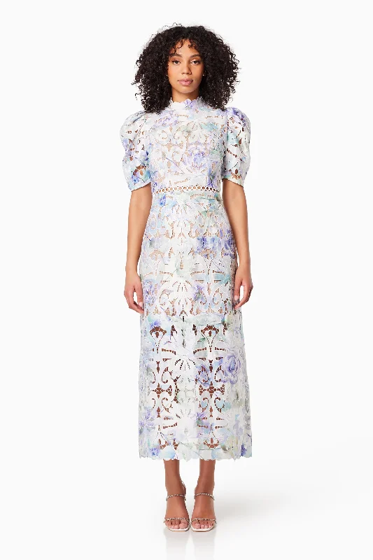 Oslo Printed Lace Maxi Dress In Blue Fashionable Halter Neck Maxi Dress