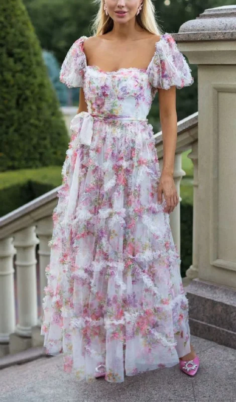 PUFF SLEEVE MESH MAXI DRESS Chic Off-Shoulder Maxi Dress