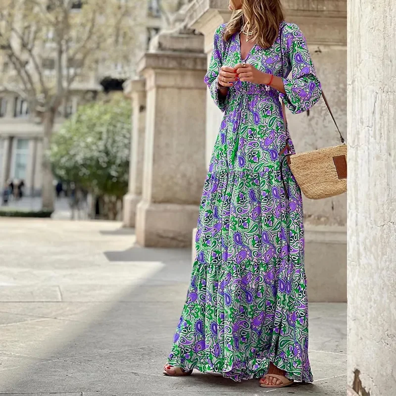 Ramadan /Eid Women Fashion Casual Bohemian Print Long Sleeve Maxi Dress Stylish Empire Waist Maxi Dress Ramadan /Eid Women Fashion Casual Bohemian Print Long Sleeve Maxi Dress Stylish Empire Waist Maxi Dress
