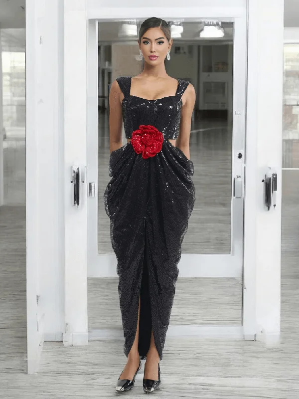 Rijono Cut Out Flower Sequin Maxi Dress Comfortable Flowy Maxi Dress