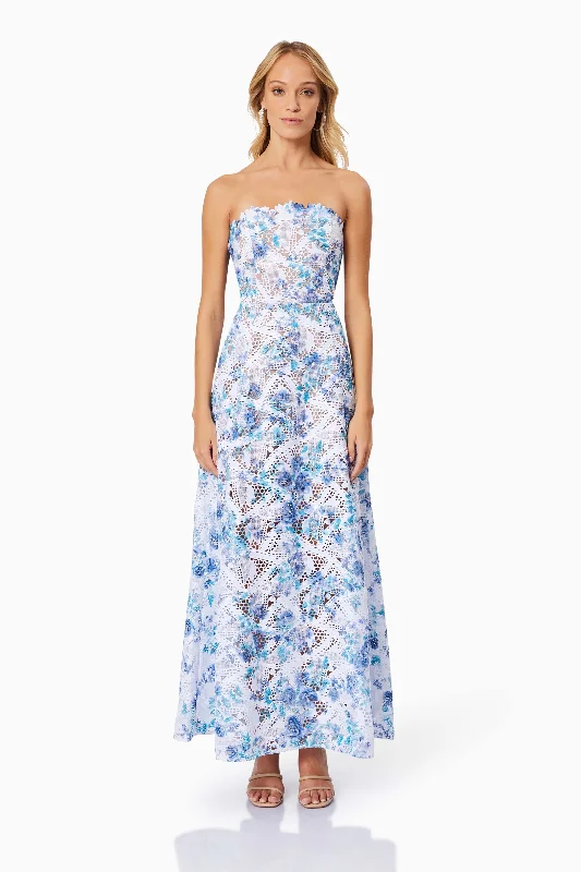 Savannah Fitted Strapless Maxi Dress In Blue Stylish Boho Chic Maxi Dress