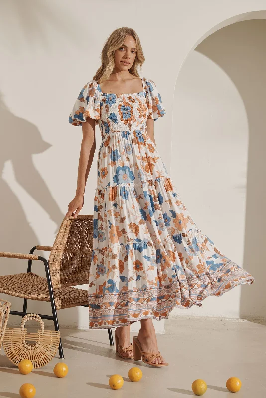 Sea Bay Maxi Dress In White With Rust Boho Floral Classic Strapless Maxi Dress