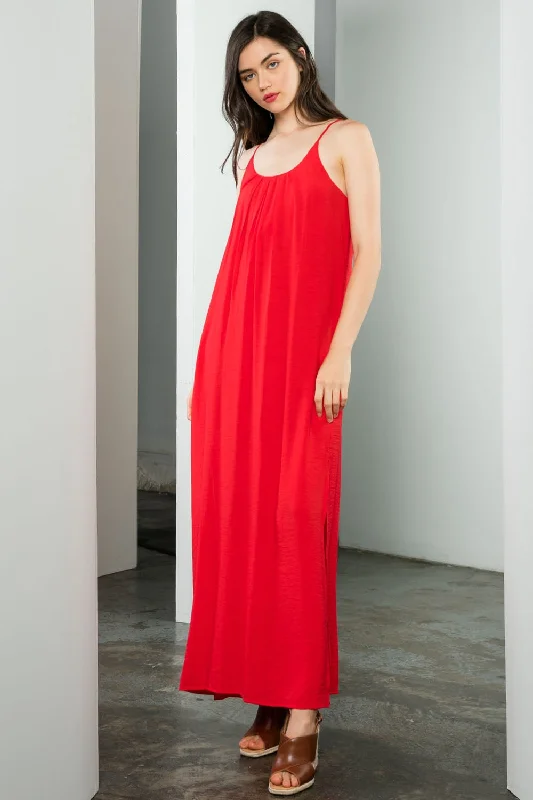 Spaghetti Strap Slit Maxi Dress Elegant Maxi Dress with Drapes