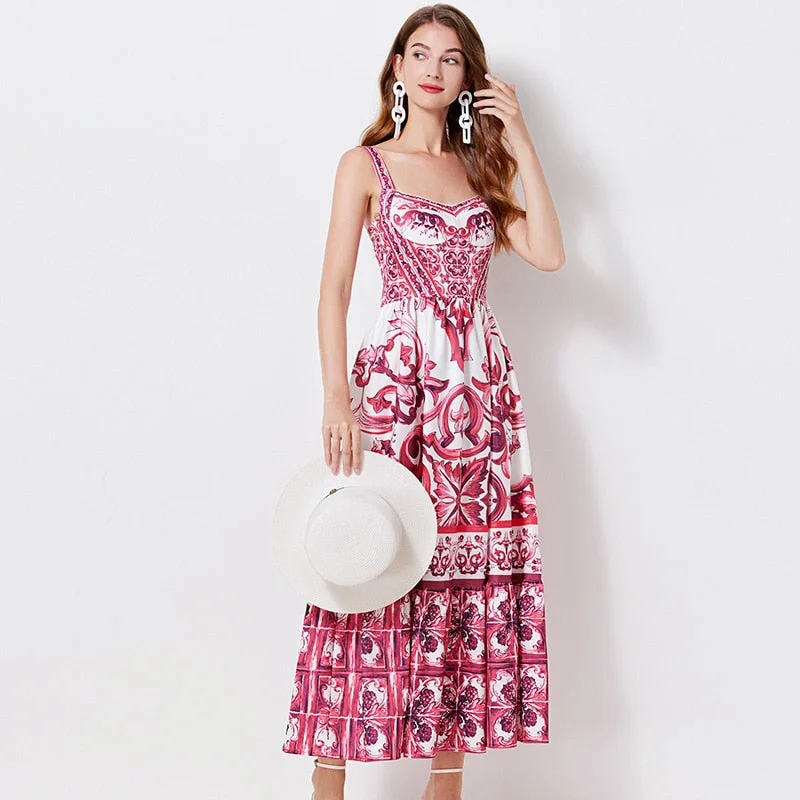 Summer Dress Women Runway Rose Flower Bohemian Spaghetti Strap Floral Print Backless Vacation Party Maxi Dresses Trendy Floral Print Maxi Dress Summer Dress Women Runway Rose Flower Bohemian Spaghetti Strap Floral Print Backless Vacation Party Maxi Dresses Trendy Floral Print Maxi Dress