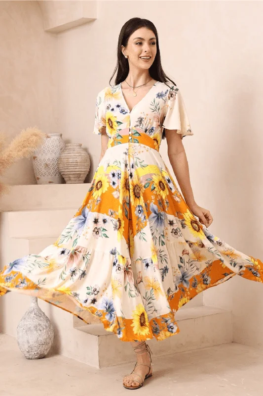 Sunflower Maxi Dress Chic Summer Floral Maxi Dress