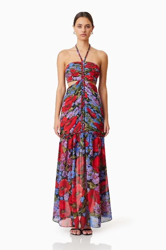 Thea Cocktail Maxi Dress In Red Comfortable Cotton Maxi Dress