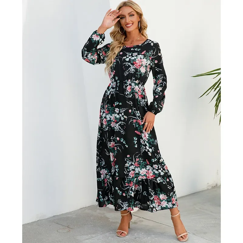 Women Ramadan /Eid Fashion Floral Chiffon Long Sleeve Maxi Dress Comfortable Cotton Maxi Dress Women Ramadan /Eid Fashion Floral Chiffon Long Sleeve Maxi Dress Comfortable Cotton Maxi Dress