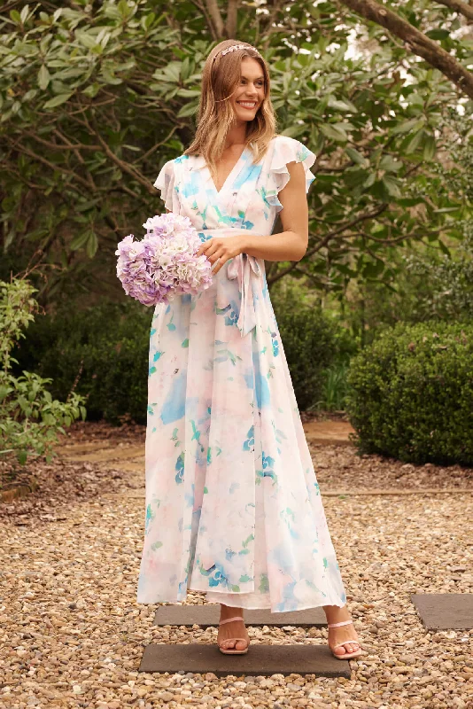 Wynter Maxi Dress In Multi Pastel Floral Chiffon Elegant Velvet Maxi Dress