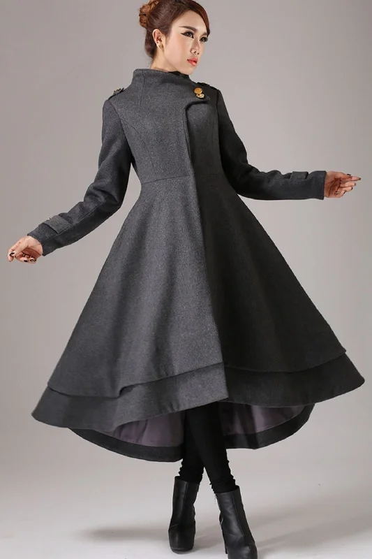 vintage inspired swing maxi dress coat with layered hem line 0761# Stylish Button-Up Maxi Dress