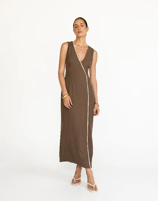 Luiza Maxi Dress (Coffee) Fashionable Faux Wrap Maxi Dress