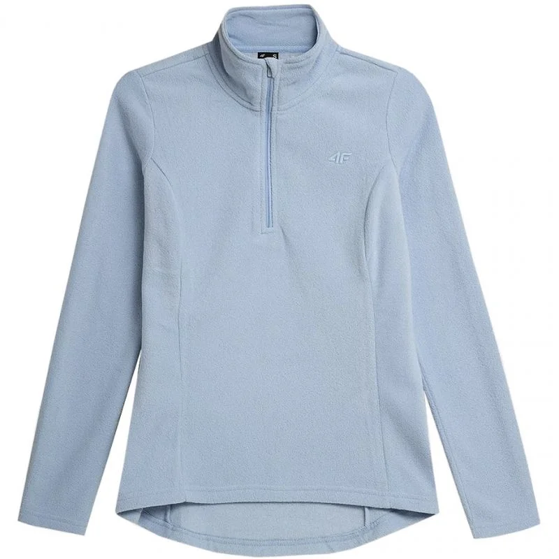4F Womens Fleece Sweatshirt - Light Blue Hoodie with Button Placket Classic Preppy
