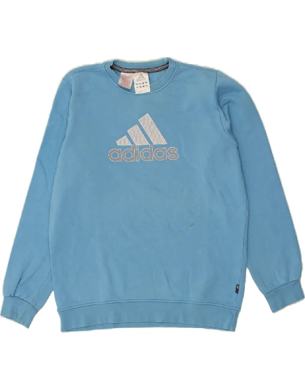 ADIDAS Mens Graphic Sweatshirt Jumper UK 34/36 Small Blue Cotton Hoodie with Distressed Vintage Worn ADIDAS Mens Graphic Sweatshirt Jumper UK 34/36 Small Blue Cotton Hoodie with Distressed Vintage Worn