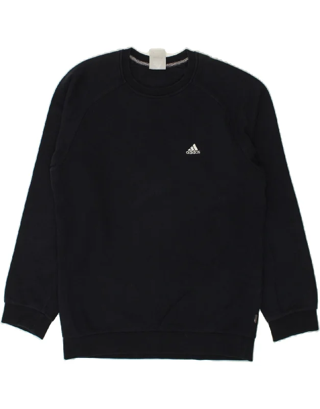 ADIDAS Mens Sweatshirt Jumper Small Navy Blue Cotton Hoodie with Relaxed Fit Easy Casual