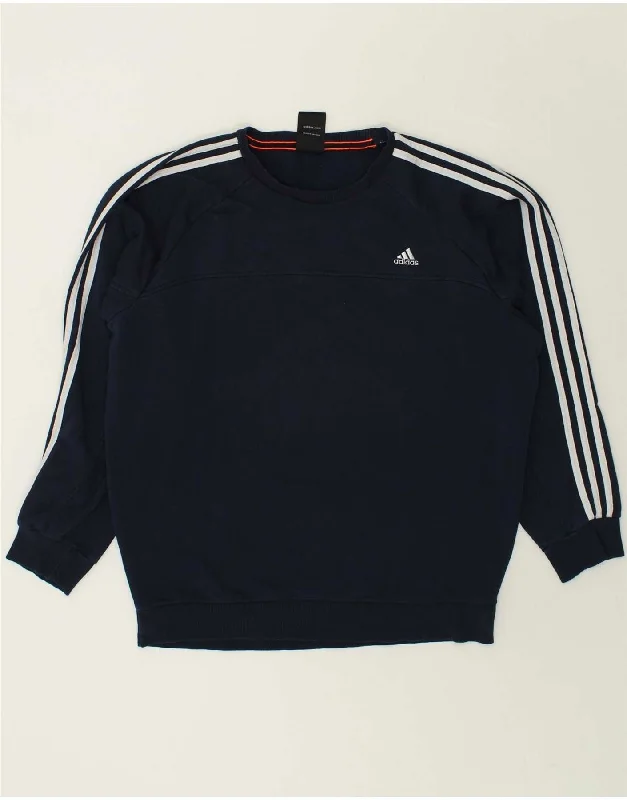 ADIDAS Mens Sweatshirt Jumper XL Navy Blue Hoodie with Front Slit Layering Stylish