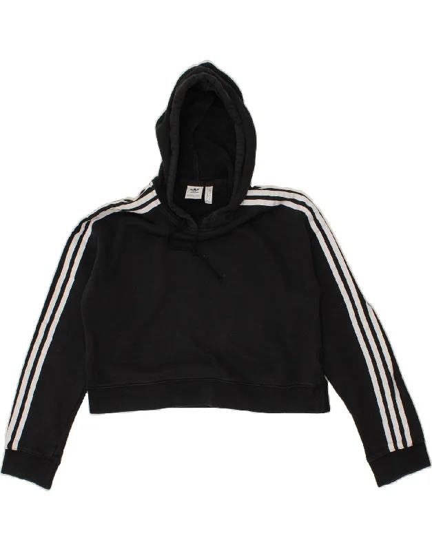 ADIDAS Womens Crop Hoodie Jumper UK 6 XS Black Cotton Hoodie with Ribbed Hem Stretchable Secure ADIDAS Womens Crop Hoodie Jumper UK 6 XS Black Cotton Hoodie with Ribbed Hem Stretchable Secure
