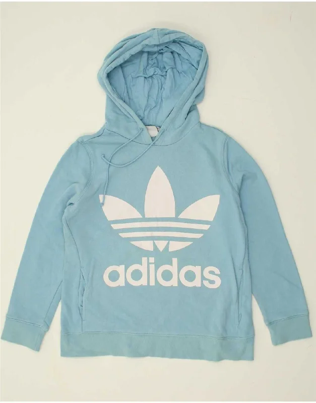 ADIDAS Womens Graphic Hoodie Jumper UK 12 Medium Blue Cotton Hoodie with Full-Zip Functional Layering ADIDAS Womens Graphic Hoodie Jumper UK 12 Medium Blue Cotton Hoodie with Full-Zip Functional Layering