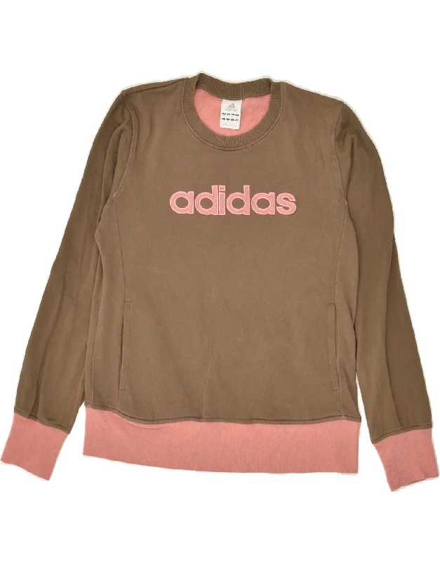 ADIDAS Womens Graphic Sweatshirt Jumper UK 10 Small Brown Hoodie with Raglan Sleeves Sporty Comfortable ADIDAS Womens Graphic Sweatshirt Jumper UK 10 Small Brown Hoodie with Raglan Sleeves Sporty Comfortable