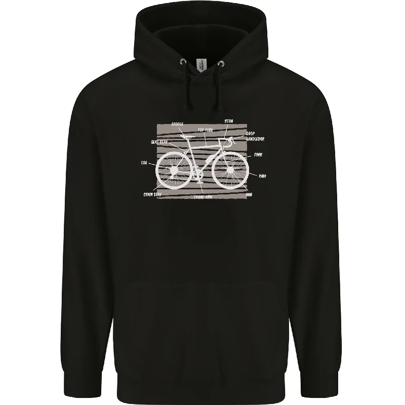 Bicycle Anatomy Funny Cyclist Cycling Funny Mens 80% Cotton Hoodie Hoodie with Side Slits Relaxed Casual