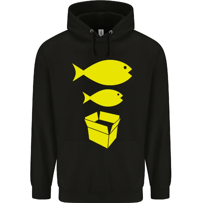 Big Fish Little Fish Cardboard Box Music Mens 80% Cotton Hoodie Hoodie with Longline Fit Extended Stylish