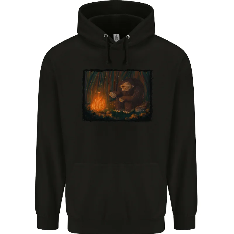 Bigfoot Camping and Cooking Marshmallows Mens 80% Cotton Hoodie Hoodie with Velcro Closure Adjustable Secure Bigfoot Camping and Cooking Marshmallows Mens 80% Cotton Hoodie Hoodie with Velcro Closure Adjustable Secure