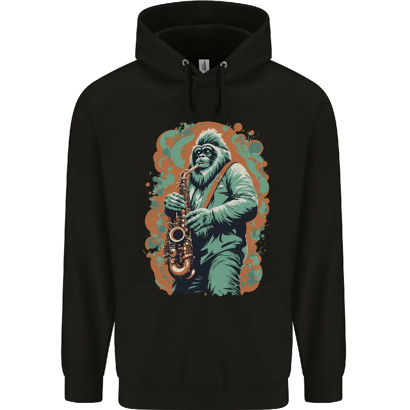 Bigfoot Playing the Saxophone Ape Gorilla Mens 80% Cotton Hoodie Hoodie with Applique Textured Unique