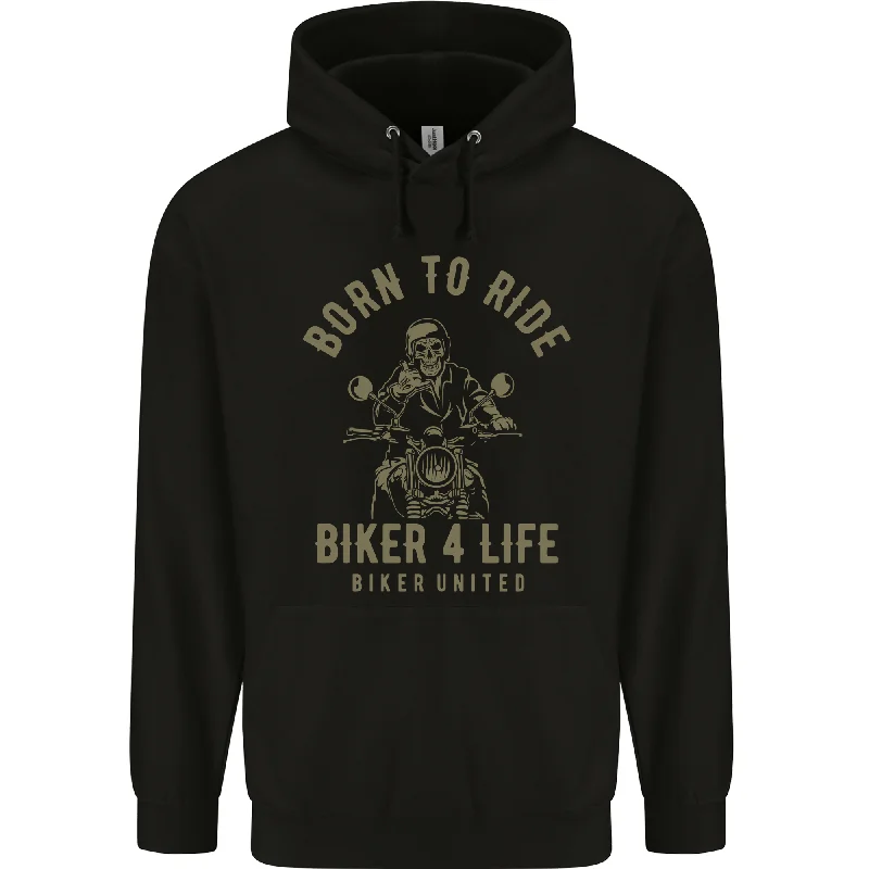 Biker 4 Life Motorbike Motorcycle Skull Mens 80% Cotton Hoodie Hoodie with Exposed Zipper Edgy Industrial