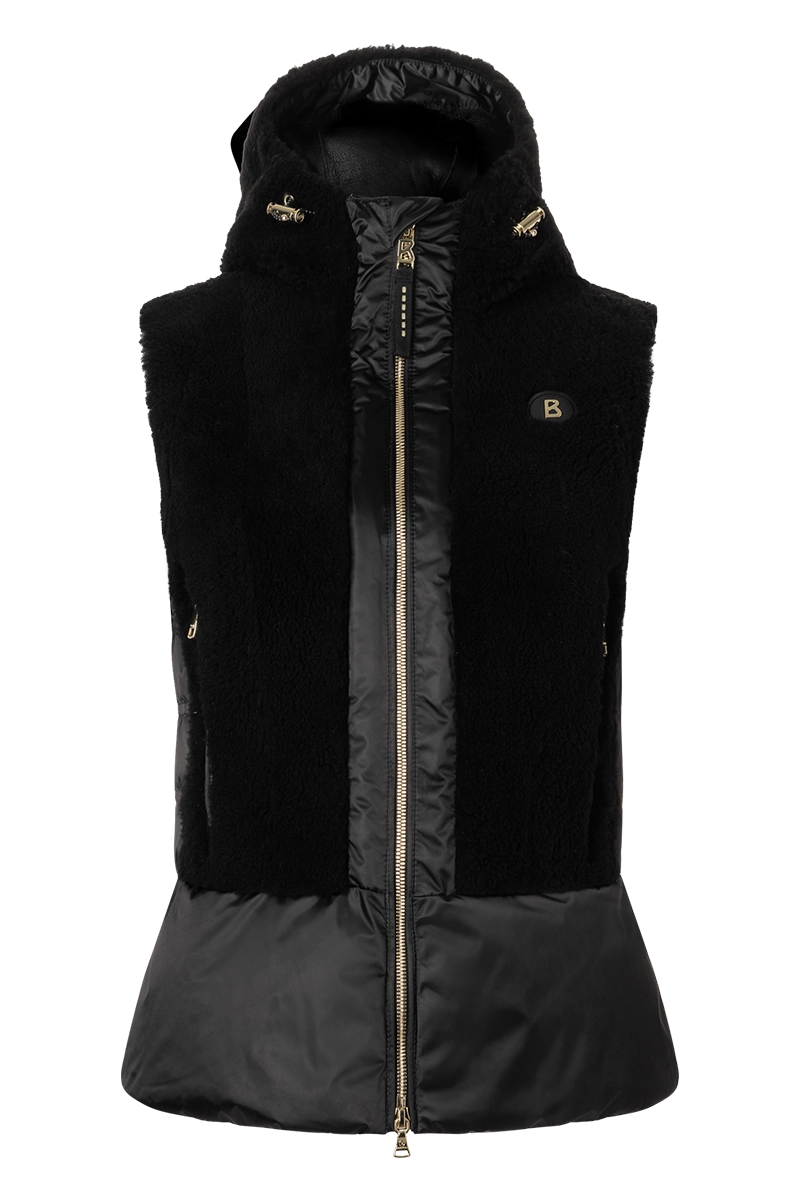 Fenna Hooded Shearling & Down Hybrid Vest Hoodie with Cropped Fit Short Trendy