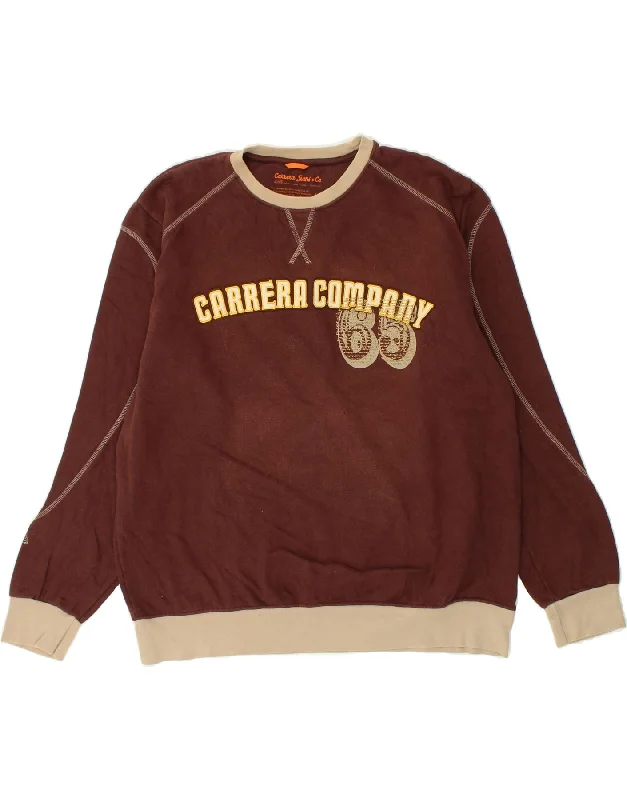 CARRERA Mens Graphic Sweatshirt Jumper 2XL Brown Cotton Hoodie with Hem Drawcord Adjustable Customizable CARRERA Mens Graphic Sweatshirt Jumper 2XL Brown Cotton Hoodie with Hem Drawcord Adjustable Customizable