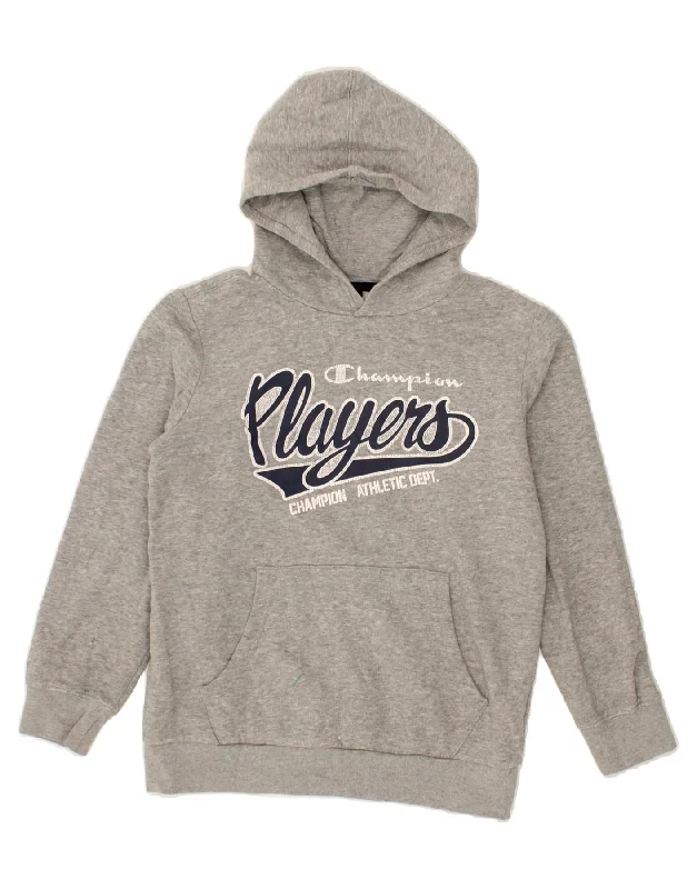 CHAMPION Boys Graphic Hoodie Jumper 11-12 Years Large Grey Cotton Hoodie with Set-In Sleeves Structured Classic CHAMPION Boys Graphic Hoodie Jumper 11-12 Years Large Grey Cotton Hoodie with Set-In Sleeves Structured Classic