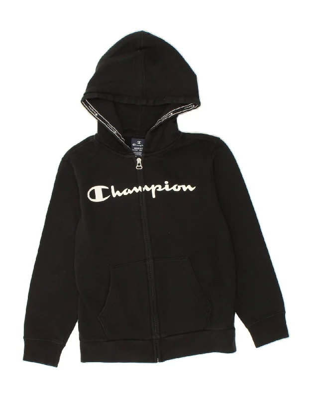 CHAMPION Boys Graphic Zip Hoodie Sweater 9-10 Years Medium Black Cotton Hoodie with Hem Embroidery Detailed Premium CHAMPION Boys Graphic Zip Hoodie Sweater 9-10 Years Medium Black Cotton Hoodie with Hem Embroidery Detailed Premium