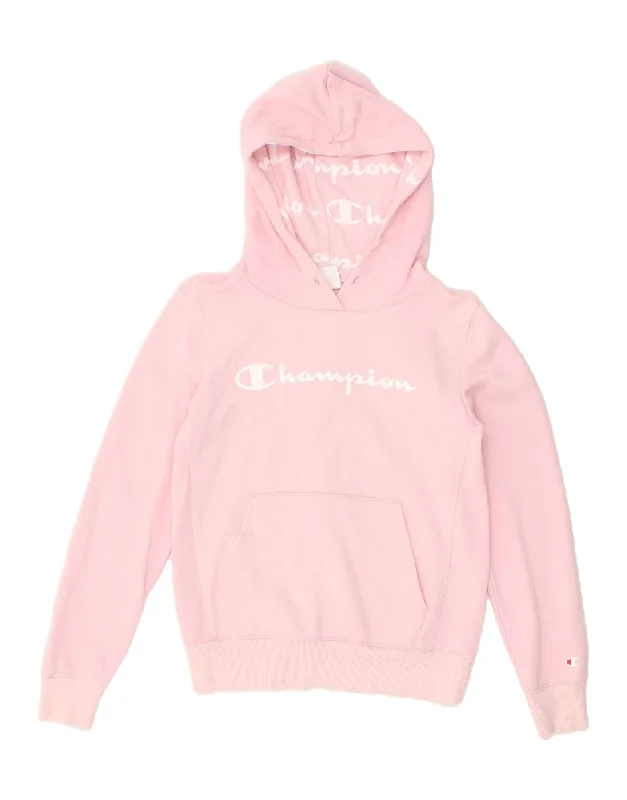 CHAMPION Womens Graphic Hoodie Jumper UK 10 Small Pink Hoodie with Button Placket Classic Preppy CHAMPION Womens Graphic Hoodie Jumper UK 10 Small Pink Hoodie with Button Placket Classic Preppy