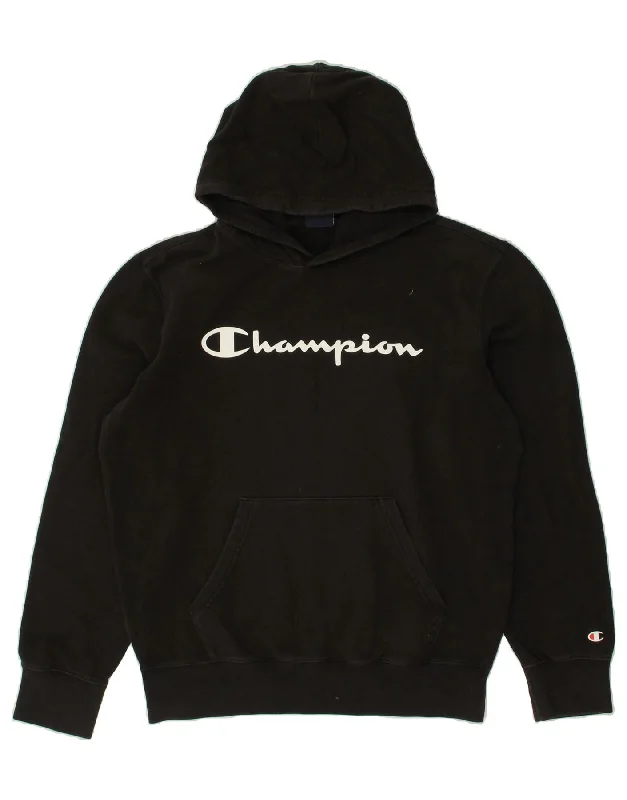 CHAMPION Womens Graphic Hoodie Jumper UK 14 Medium Black Hoodie with Crew Neck Simple Timeless CHAMPION Womens Graphic Hoodie Jumper UK 14 Medium Black Hoodie with Crew Neck Simple Timeless