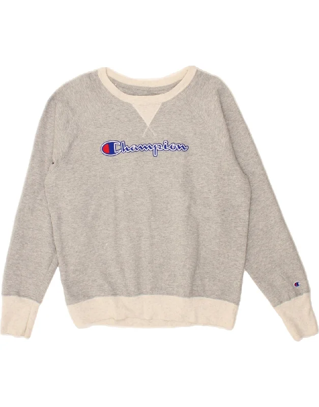 CHAMPION Womens Loose Fit Graphic Sweatshirt Jumper UK 14 Medium Grey Hoodie with Relaxed Fit Easy Casual CHAMPION Womens Loose Fit Graphic Sweatshirt Jumper UK 14 Medium Grey Hoodie with Relaxed Fit Easy Casual