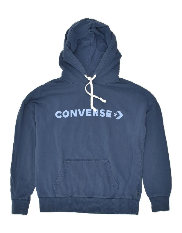 CONVERSE Mens Graphic Hoodie Jumper XS Navy Blue Cotton Hoodie with Front Slit Layering Stylish CONVERSE Mens Graphic Hoodie Jumper XS Navy Blue Cotton Hoodie with Front Slit Layering Stylish