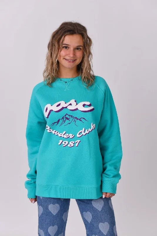 Powder Club Sweatshirt - Aqua Hoodie with Raglan Sleeves Sporty Comfortable