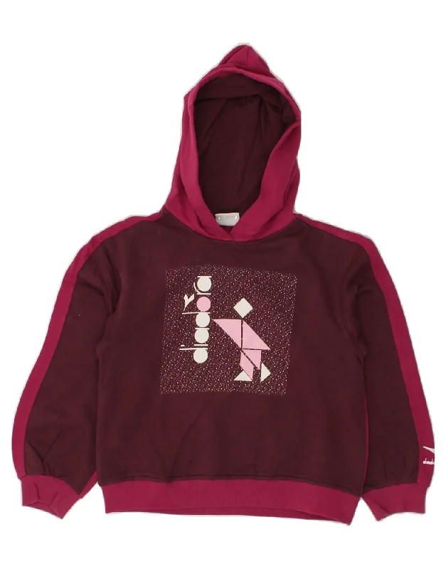 DIADORA Girls Graphic Hoodie Jumper 10-11 Years Large Burgundy Hoodie with Button Classic Timeless DIADORA Girls Graphic Hoodie Jumper 10-11 Years Large Burgundy Hoodie with Button Classic Timeless