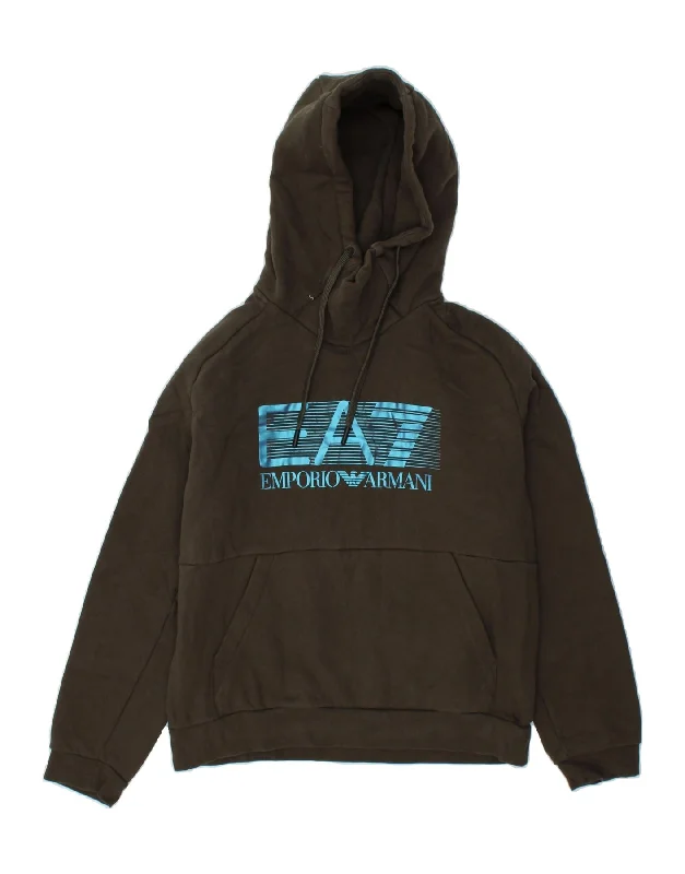 EMPORIO ARMANI Womens Oversized Graphic Hoodie Jumper UK 6 XS Khaki Cotton Hoodie with Hidden Zipper Minimalist Clean EMPORIO ARMANI Womens Oversized Graphic Hoodie Jumper UK 6 XS Khaki Cotton Hoodie with Hidden Zipper Minimalist Clean