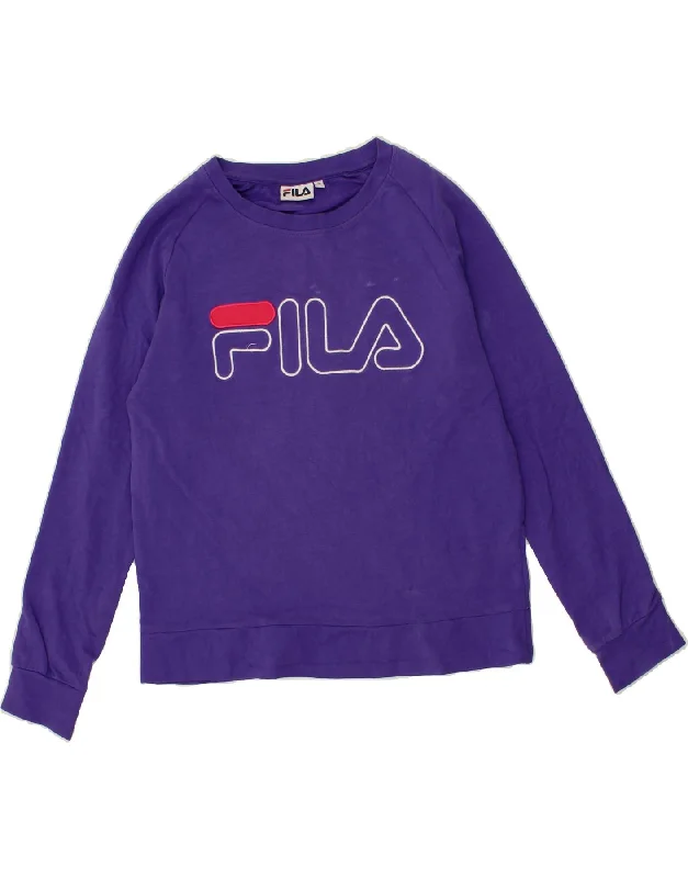 FILA Womens Graphic Sweatshirt Jumper UK 10 Small Purple Hoodie with Relaxed Fit Easy Casual FILA Womens Graphic Sweatshirt Jumper UK 10 Small Purple Hoodie with Relaxed Fit Easy Casual