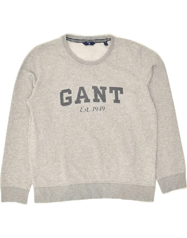 GANT Womens Graphic Sweatshirt Jumper UK 14 Medium Grey Cotton Hoodie with Metallic Shiny Futuristic GANT Womens Graphic Sweatshirt Jumper UK 14 Medium Grey Cotton Hoodie with Metallic Shiny Futuristic