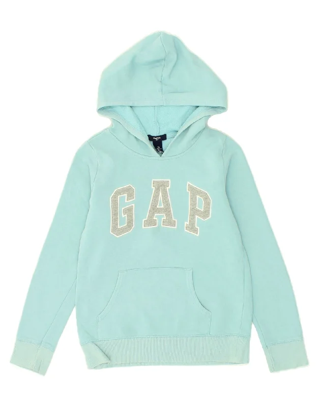 GAP Girls Graphic Hoodie Jumper 10-11 Years Turquoise Cotton Hoodie with Distressed Vintage Worn